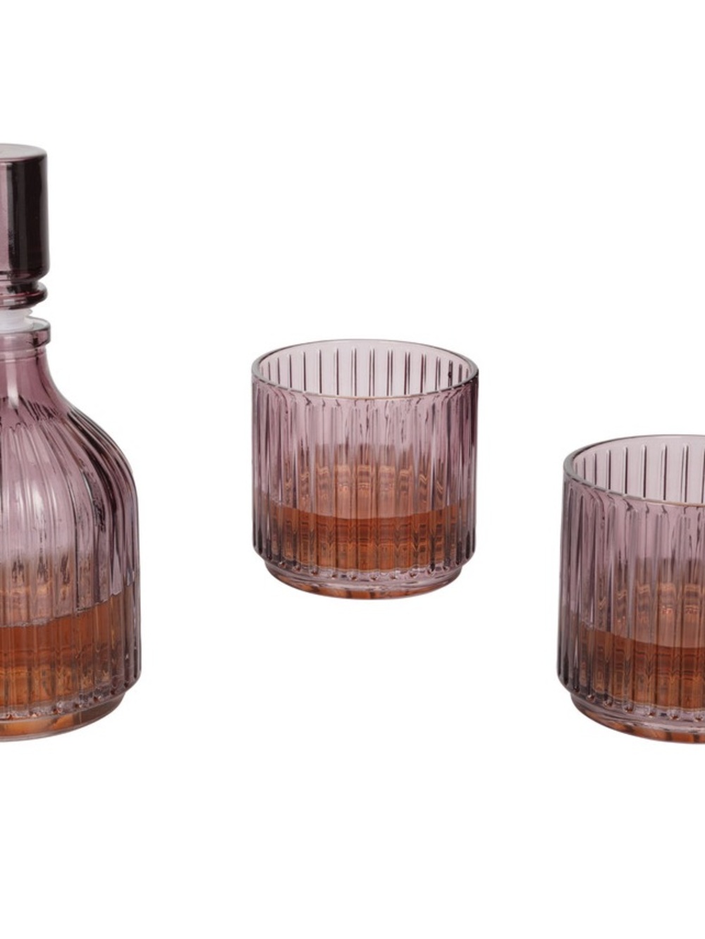 Purple Ribbed Glass Decanter and Tumbler Set - Elegant Home Dining